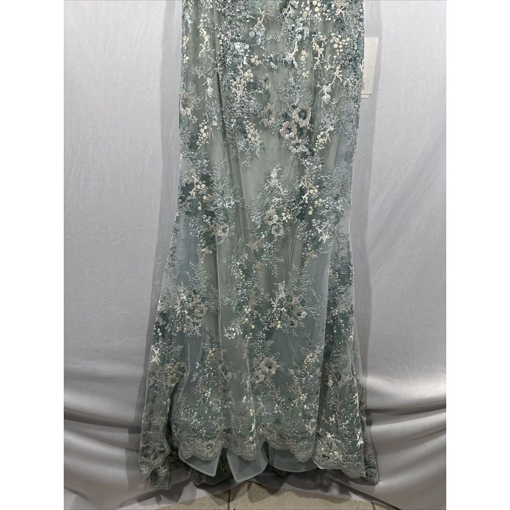 NWT $798 Mac Duggal [ 10 ] 79297 Embroidered‎ Spaghetti Strap Trumpet Gown Blue - Picture 12 of 16